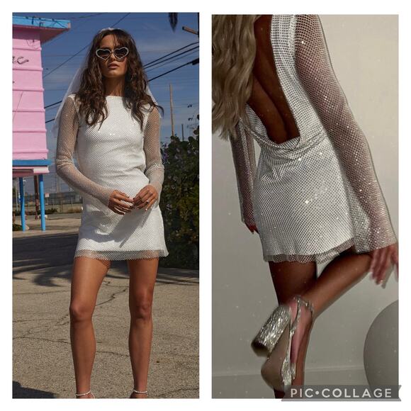 12th Tribe Dresses & Skirts - 12th Tribe Anna White Rhinestone Mesh Mini Dress Sz S Party Bridal Rehearsal